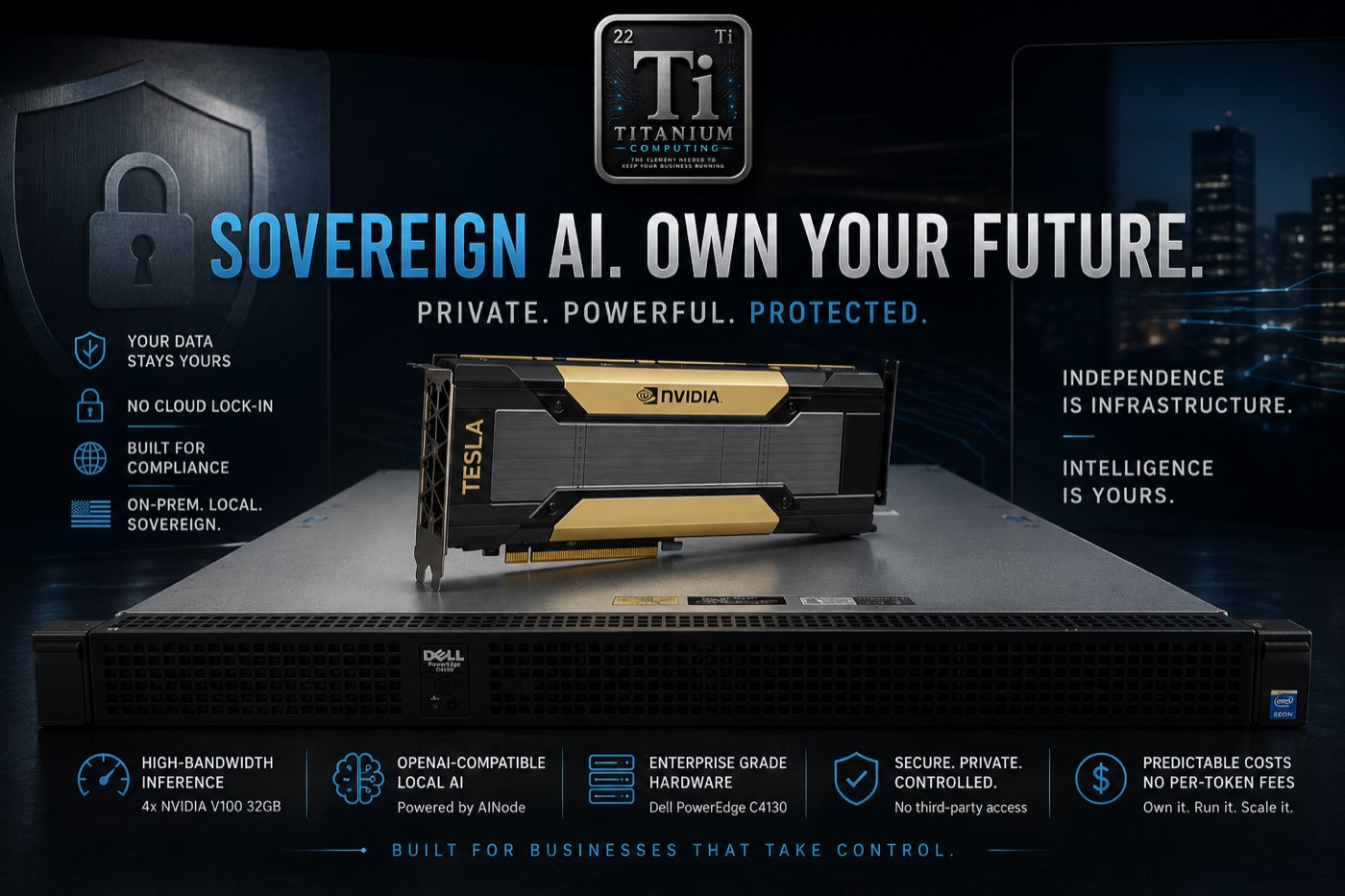 Titanium Private AI appliance. Dell PowerEdge C4130 with 4x NVIDIA V100 accelerators